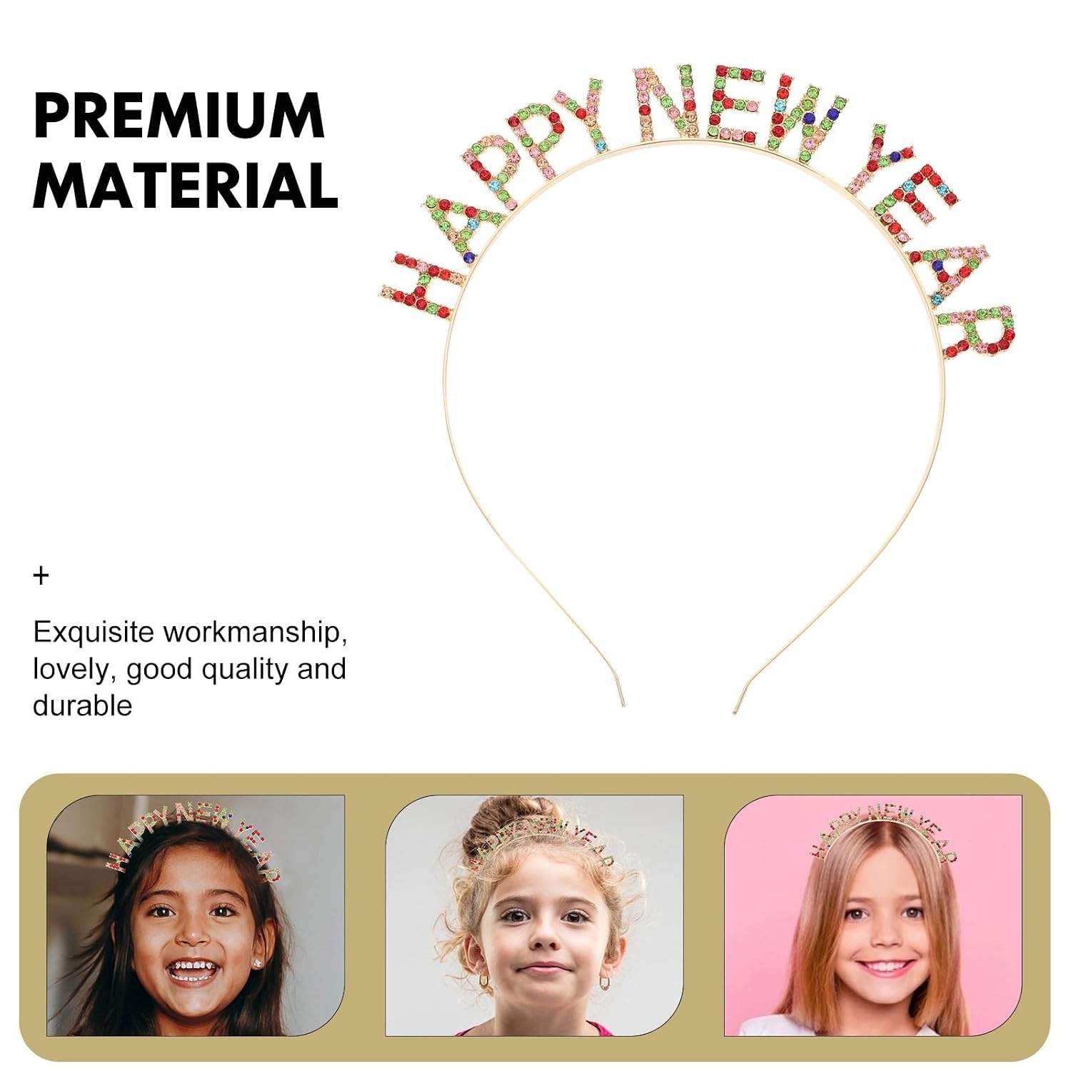 image:imageBeaupretty 2025 Happy New Year Headband Glitter Party Headpieces Decorative Christmas Party Headdress for Kids GirlsColorful