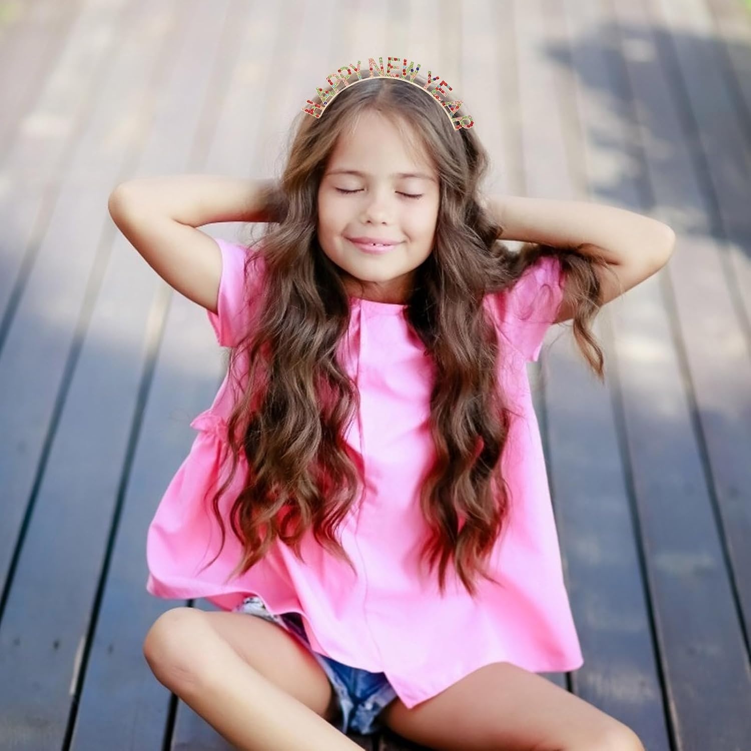 image:imageBeaupretty 2025 Happy New Year Headband Glitter Party Headpieces Decorative Christmas Party Headdress for Kids GirlsColorful