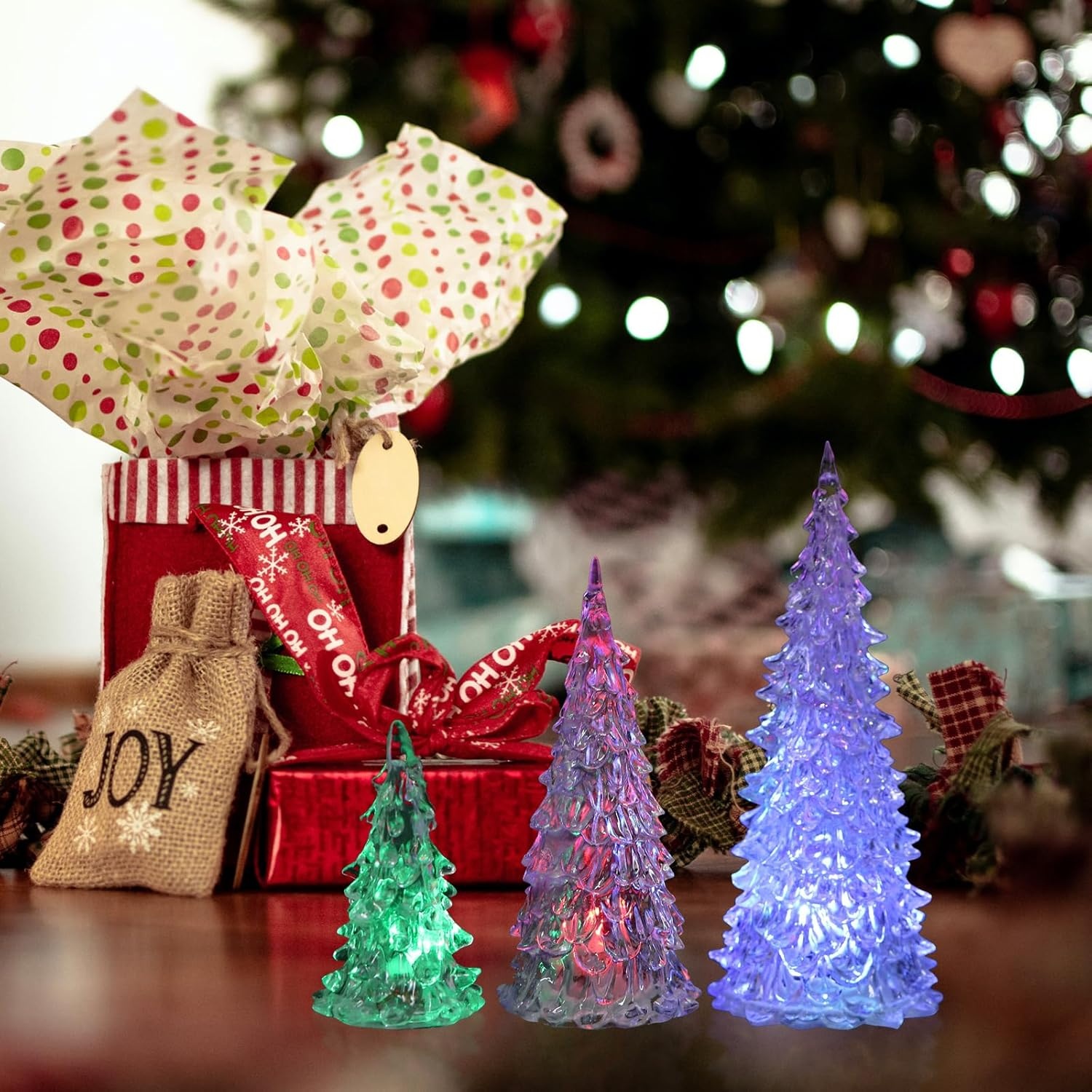 image:imageBeaupretty 3 Pieces Lighted Christmas Tree Figurine Color Changing LED Acrylic Holiday Tree Christmas Table Top Decoration for Centerpieces Window Desk Mantel Gift White