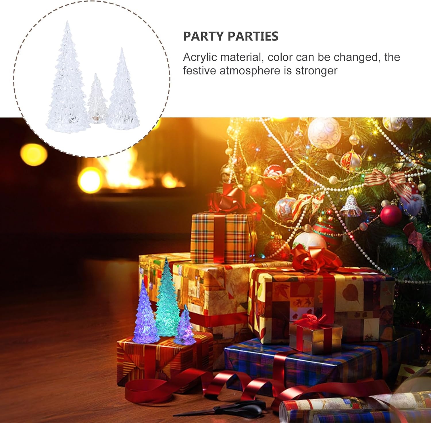 image:imageBeaupretty 3 Pieces Lighted Christmas Tree Figurine Color Changing LED Acrylic Holiday Tree Christmas Table Top Decoration for Centerpieces Window Desk Mantel Gift White