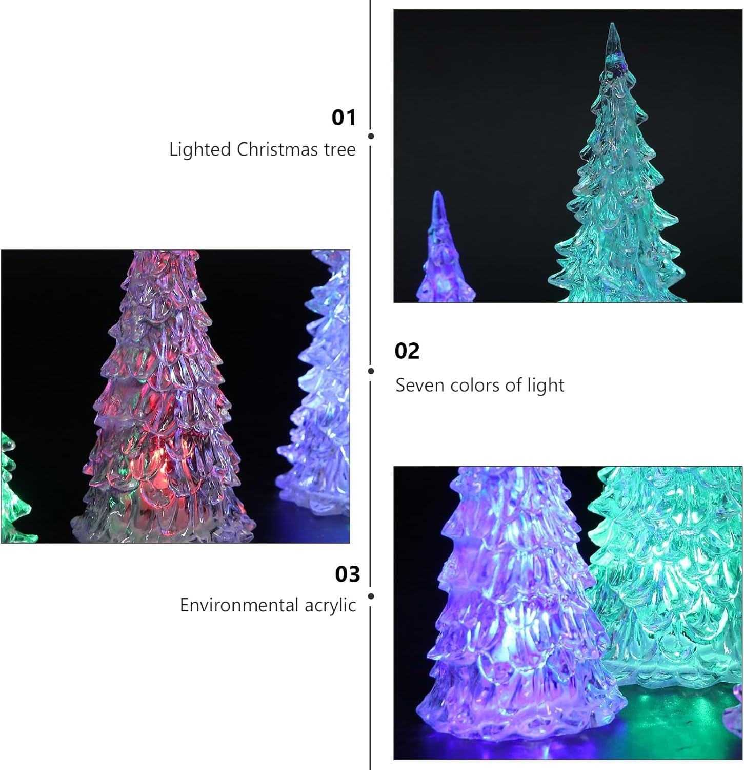 image:imageBeaupretty 3 Pieces Lighted Christmas Tree Figurine Color Changing LED Acrylic Holiday Tree Christmas Table Top Decoration for Centerpieces Window Desk Mantel Gift White