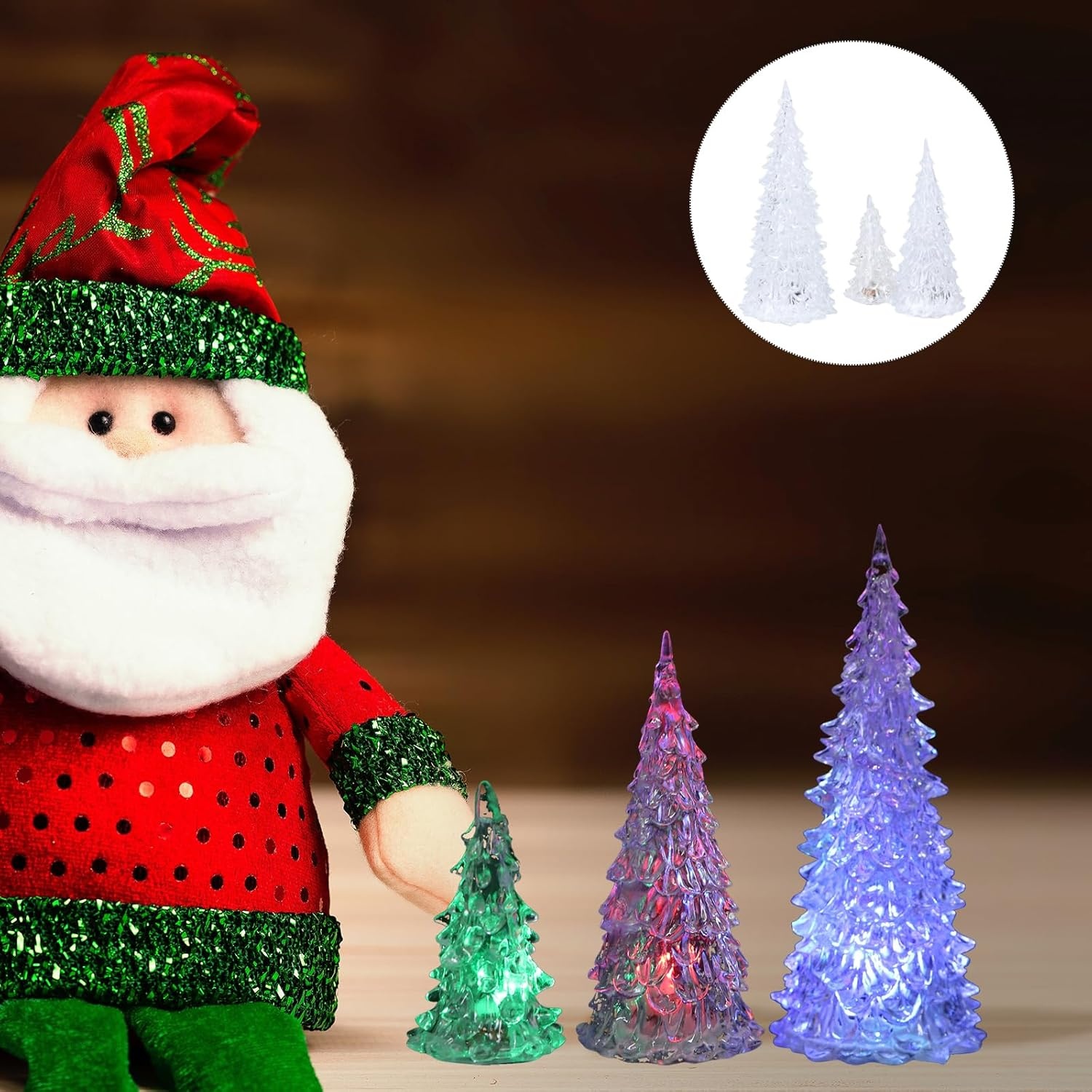 image:imageBeaupretty 3 Pieces Lighted Christmas Tree Figurine Color Changing LED Acrylic Holiday Tree Christmas Table Top Decoration for Centerpieces Window Desk Mantel Gift White