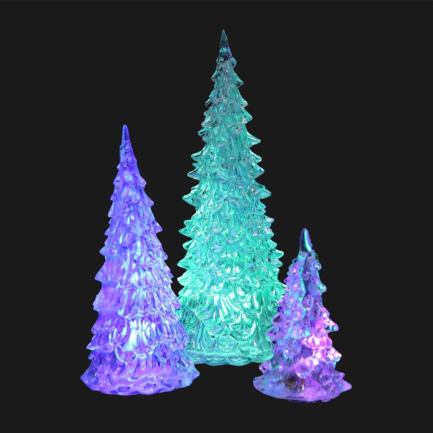 image:imageBeaupretty 3 Pieces Lighted Christmas Tree Figurine Color Changing LED Acrylic Holiday Tree Christmas Table Top Decoration for Centerpieces Window Desk Mantel Gift White