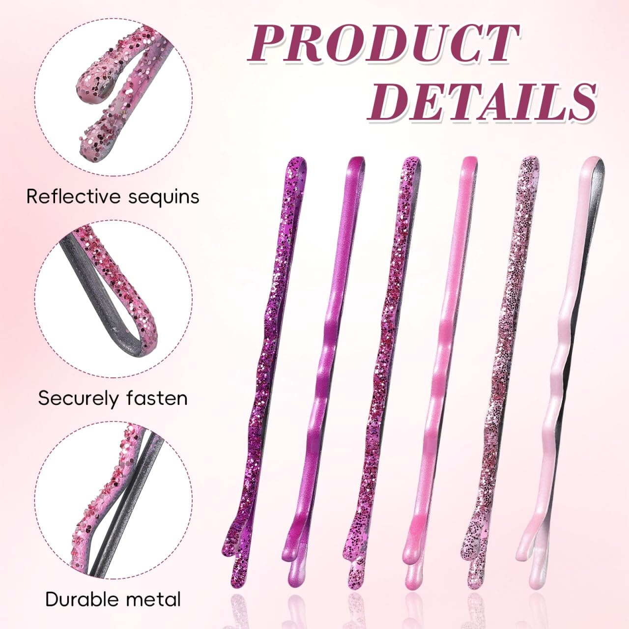 image:imageBeaupretty 96Pack Glitter Bobby Pins for Women and Girls Sparkly Metal Hair Clips with Stoving Varnish Colorful NonSlip Hair Barrettes for Decorative Styling amp Travel