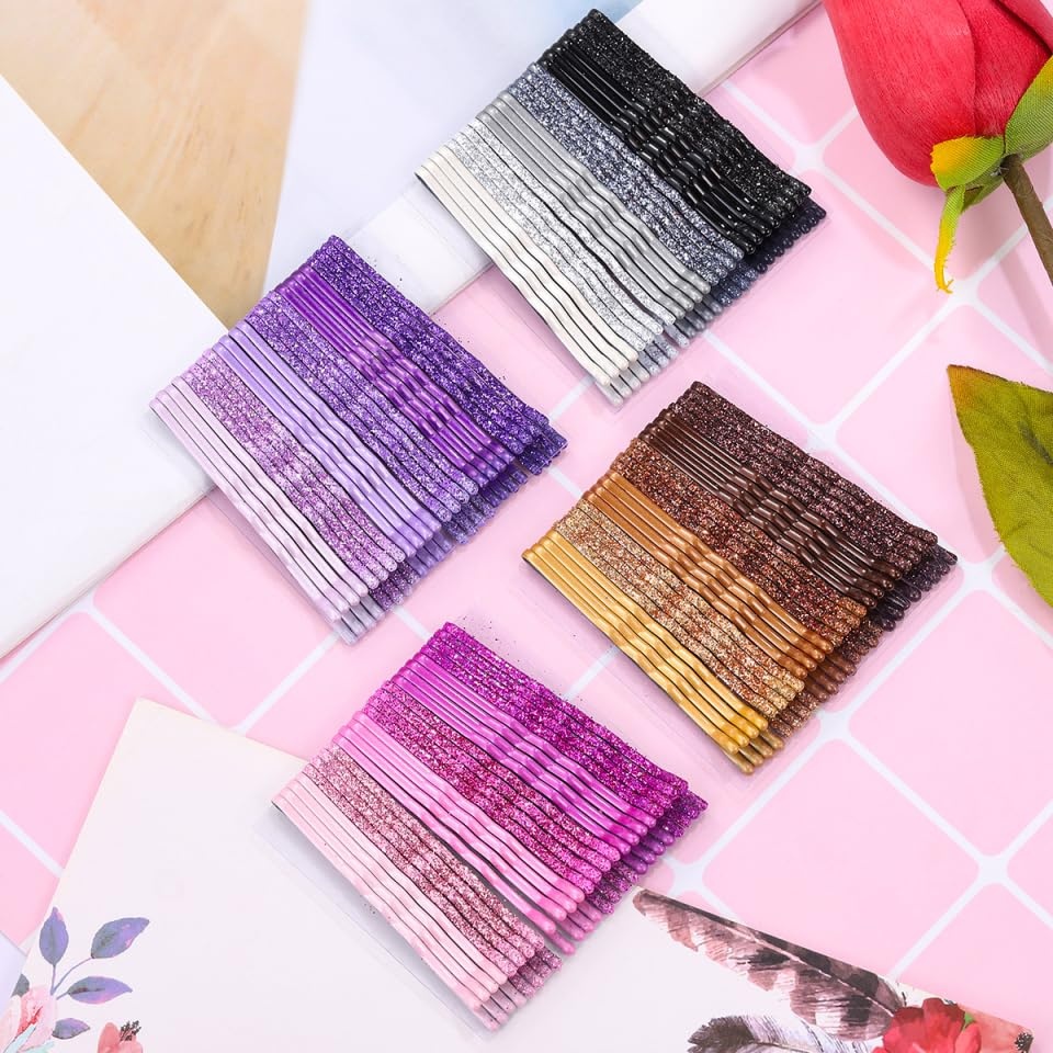image:imageBeaupretty 96Pack Glitter Bobby Pins for Women and Girls Sparkly Metal Hair Clips with Stoving Varnish Colorful NonSlip Hair Barrettes for Decorative Styling amp Travel