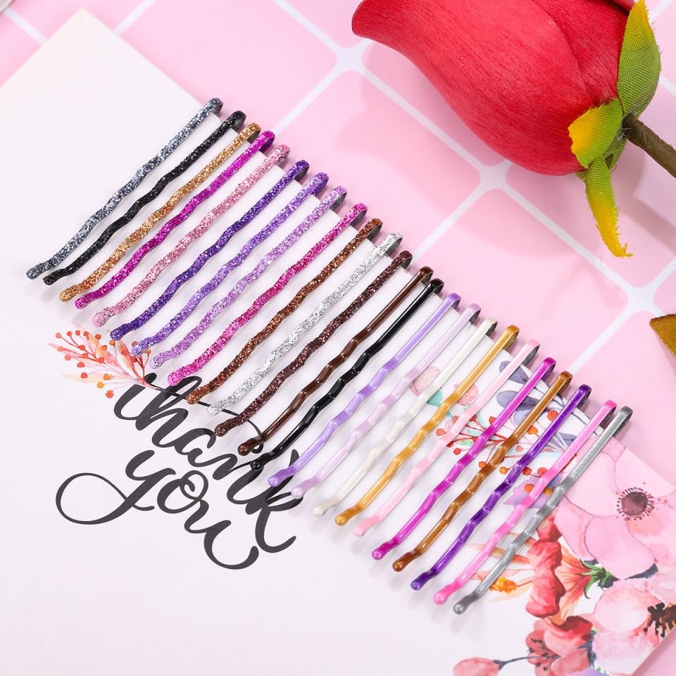 image:imageBeaupretty 96Pack Glitter Bobby Pins for Women and Girls Sparkly Metal Hair Clips with Stoving Varnish Colorful NonSlip Hair Barrettes for Decorative Styling amp Travel