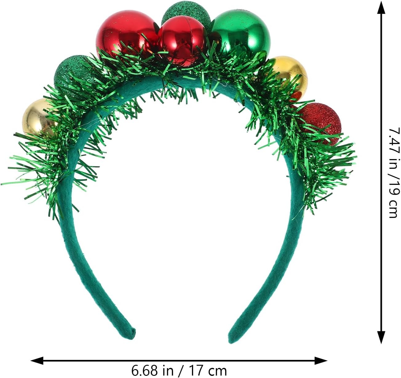 image:imageBeaupretty Christmas Ball Hairband Colorful Ball Headpieces with Green Tinsel Decor Xmas Party Headdress for Women Girls