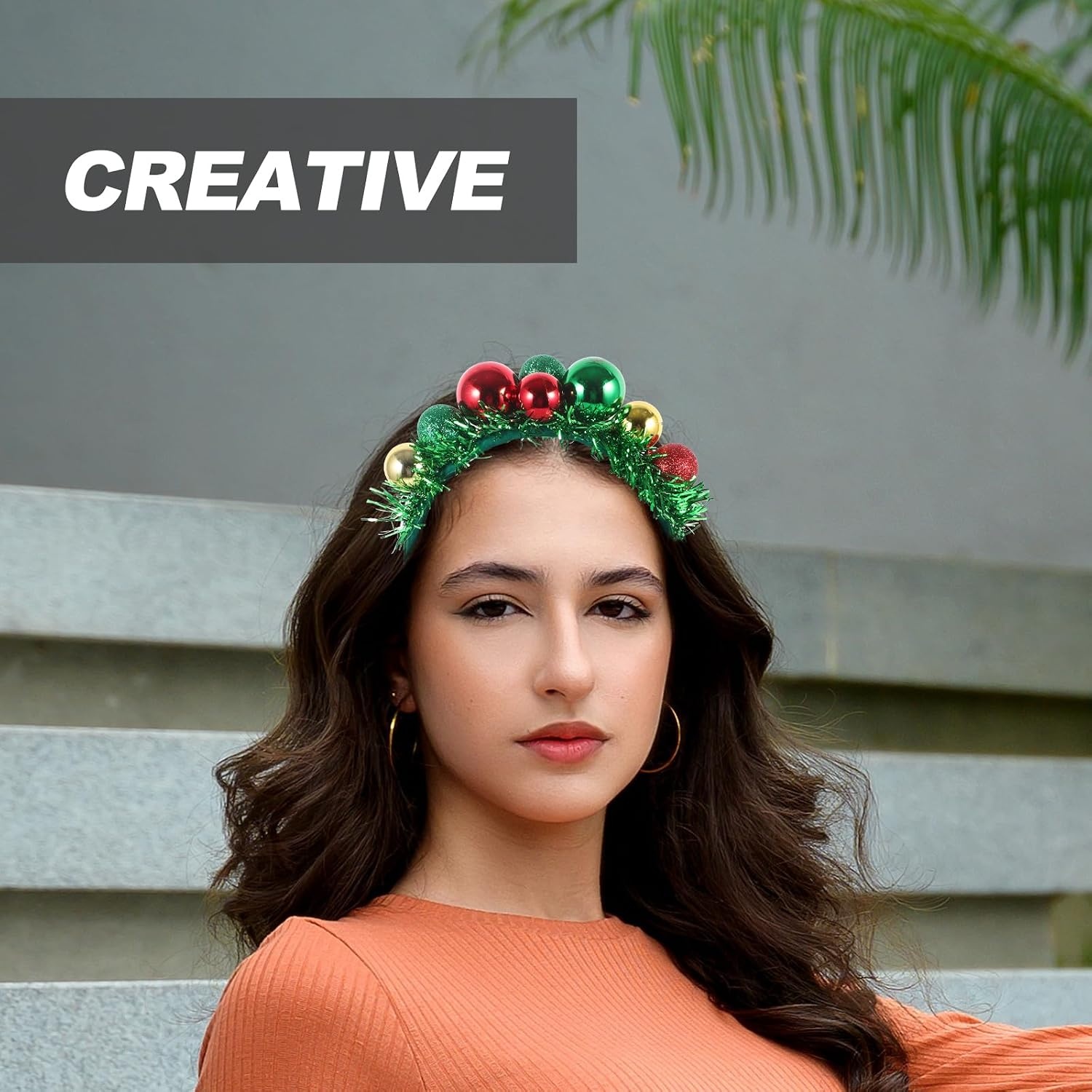 image:imageBeaupretty Christmas Ball Hairband Colorful Ball Headpieces with Green Tinsel Decor Xmas Party Headdress for Women Girls
