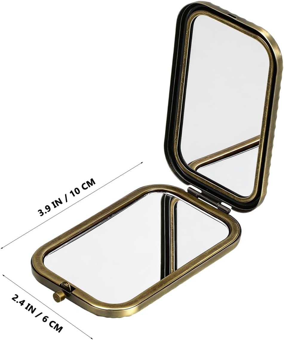 image:imageBeaupretty Vintage Compact Makeup Mirror Portable DoubleSided Foldable Metal Pocket Mirror for Purse amp Travel