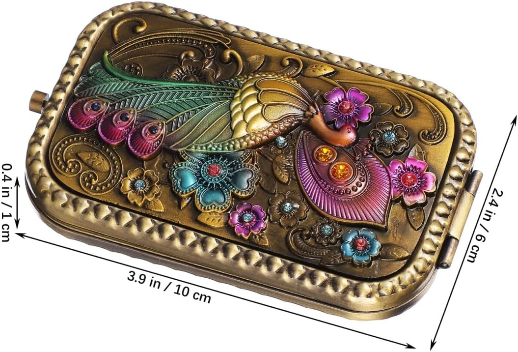 image:imageBeaupretty Vintage Compact Mirror Elegant Peacock DoubleSided Metal Folding Makeup Mirror for Purse amp Travel Antique European Style