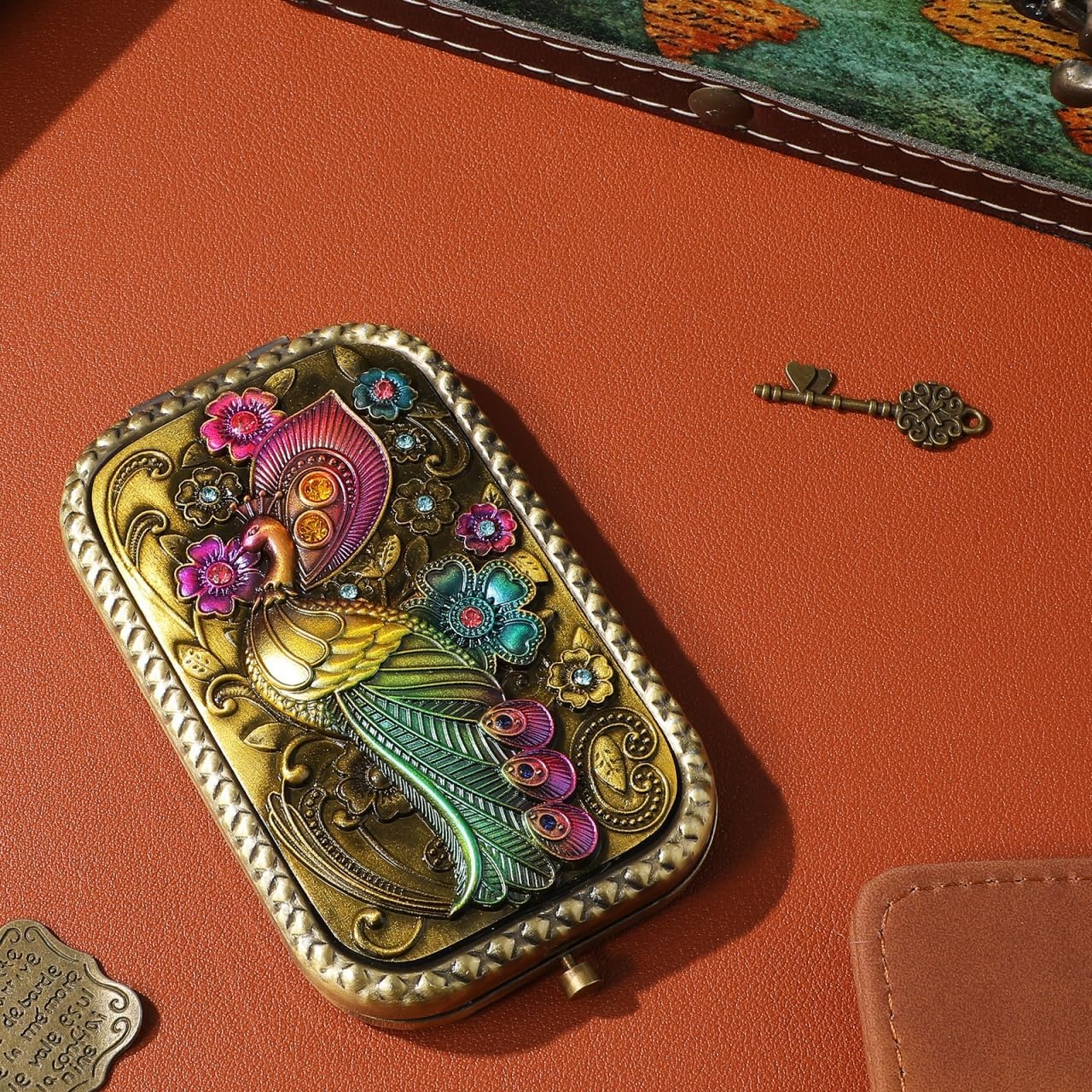 image:imageBeaupretty Vintage Compact Mirror Elegant Peacock DoubleSided Metal Folding Makeup Mirror for Purse amp Travel Antique European Style