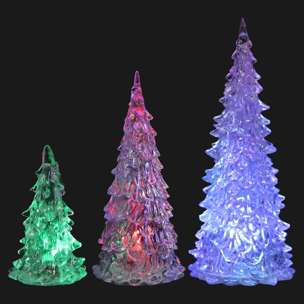 image:imageBeaupretty 3 Pieces Lighted Christmas Tree Figurine Color Changing LED Acrylic Holiday Tree Christmas Table Top Decoration for Centerpieces Window Desk Mantel Gift White