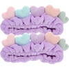 image:imageBeaupretty 2pcs Plush Spa Headband Cute Heart Coral Fleece Makeup Headband Soft Elastic Head Wrap Cosmetic Bow Hair Bands Women Facial Hair Scrunchies for Shower WhiteViolet
