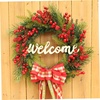 image:imageBeaupretty Christmas Wreath Front Door Wreath Welcome Sign Artificial Red Berry with Bowknot Xmas Tree Hanging Decor Holiday Party Nativity Decor