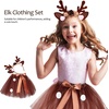 image:imageBeaupretty Elk Clothing Set Reindeer Costume with Deer Antlers Headband Holiday Outfit for Girls Tutu Skirt for Performance and Party