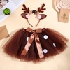image:imageBeaupretty Elk Clothing Set Reindeer Costume with Deer Antlers Headband Holiday Outfit for Girls Tutu Skirt for Performance and Party