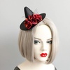 image:imageBeaupretty Gothic Cosplay Witch Mini Top Hat Witch Hat Hair Clip Halloween Mesh Flower Black Fascinator Halloween Hair Accessories for Women and MenRed