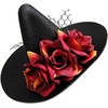 image:imageBeaupretty Gothic Cosplay Witch Mini Top Hat Witch Hat Hair Clip Halloween Mesh Flower Black Fascinator Halloween Hair Accessories for Women and MenRed