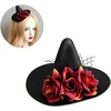 image:imageBeaupretty Gothic Cosplay Witch Mini Top Hat Witch Hat Hair Clip Halloween Mesh Flower Black Fascinator Halloween Hair Accessories for Women and MenRed