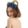 image:imageBeaupretty Halloween Bull Horn Headband Coplay Headdress Blue Rose Ox Horn Headwear Costume Hair Band for Halloween Masquerade Cosplay