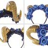 image:imageBeaupretty Halloween Bull Horn Headband Coplay Headdress Blue Rose Ox Horn Headwear Costume Hair Band for Halloween Masquerade Cosplay