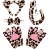 image:imageBeaupretty Halloween Cat Cosplay Accessories Set Cat Ears Headband Tail and Bow Tie with Faux Fur Paw Gloves Faux Fur Paw Gloves Leopard Costume Kit for Women and Girls