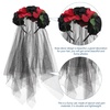 image:imageBeaupretty Halloween Headband with Roses Veil Day of the Dead Headpiece Flower Crown Veil