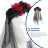 image:imageBeaupretty Halloween Headband with Roses Veil Day of the Dead Headpiece Flower Crown Veil