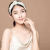 image:imageBeaupretty Knotted Wide Headband Rhinestone Pearl Headband Fashionable Baseball Head Band Knot Wide for Women GirlsBlueWhite