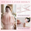 image:imageBeaupretty Pink Veil 2 Tier Center Cascade Wedding Veil Bridal Bridal Wedding with Comb Party Photo Shot Short Double Layer Halloween