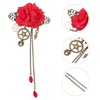 image:imageBeaupretty Steampunk Hair Clips with Tassels Chain Rose Flower Hair Clip Vintage Halloween Headdress Goth Gothic Hair Accessories for Women Girls BlackRed
