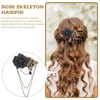 image:imageBeaupretty Vintage Steampunk Hair Clip Retro Cross Brooch Rose Skeleton Hairpin Halloween Skeleton Hair Clip Punk Gothic Headwear for Women and Men Black