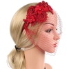 image:imageBeaupretty Womens Fascinators Hat Bridal Wedding Veil Mesh Lace Headband Tea Party Headwear Fascinator Veil HeadbandRed
