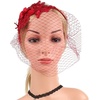 image:imageBeaupretty Womens Fascinators Hat Bridal Wedding Veil Mesh Lace Headband Tea Party Headwear Fascinator Veil HeadbandRed