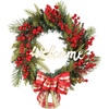 image:imageBeaupretty Christmas Wreath Front Door Wreath Welcome Sign Artificial Red Berry with Bowknot Xmas Tree Hanging Decor Holiday Party Nativity Decor