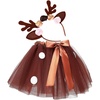 image:imageBeaupretty Elk Clothing Set Reindeer Costume with Deer Antlers Headband Holiday Outfit for Girls Tutu Skirt for Performance and Party