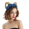 image:imageBeaupretty Halloween Bull Horn Headband Coplay Headdress Blue Rose Ox Horn Headwear Costume Hair Band for Halloween Masquerade Cosplay