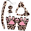 image:imageBeaupretty Halloween Cat Cosplay Accessories Set Cat Ears Headband Tail and Bow Tie with Faux Fur Paw Gloves Faux Fur Paw Gloves Leopard Costume Kit for Women and Girls