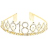 image:imageBeaupretty Rhinestone Headpiece 18th Birthday Crystal Rhinestone Princess Tiara Headband with Hair Comb for Birthday Party Wedding Bridal Decor Golden 60th Birthday Decorations Women