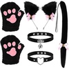 image:imageCat Cosplay Costume Set Plush Furry Cat Fox Faux Fur Ears Headband with Choker Necklace Tail and Paws Gloves for Halloween Black