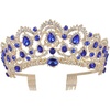 image:imageFRCOLOR Jeweled Baroque Queen Crown Korean Water Drill Bride Crown Top Hair Tiara Crystal Wedding Tiara Quinceanera Costume Party Hair Accessories Blue