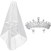 image:imageFRCOLOR Royal Wedding Crown Veil with Comb Crystal Crown Princess Tiara Headpiece Bridal Wedding Veil Heardress