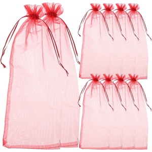 image:image10pcs Sheer Wine Bag Mesh Organza Wine Bottle Cover Dresses Wrap Christmas Bags with Drawstring Dark RedDark Red