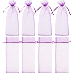 image:image10pcs Sheer Wine Bag Mesh Organza Wine Bottle Cover Dresses Wrap Christmas Bags with Drawstring Dark RedLavender