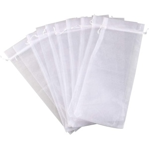image:image10pcs Sheer Wine Bag Mesh Organza Wine Bottle Cover Dresses Wrap Christmas Bags with Drawstring Dark RedWhite