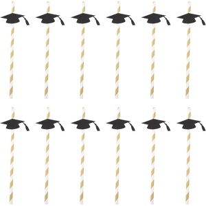 image:image12pcs Graduation Theme Bendable Drinking Straws Flexible Decorative Straws Graduation Party Supplies Disposable Celebrations