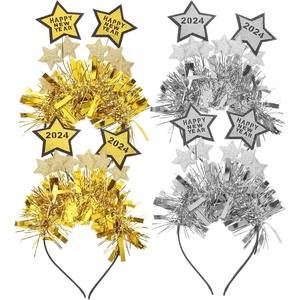 image:image4 Pieces 2024 HAPPPY NEW YEAR Headband New Year Hairbands Star Hair Hoop Headdress Christmas Hairbands New Year Eve Party Supplies