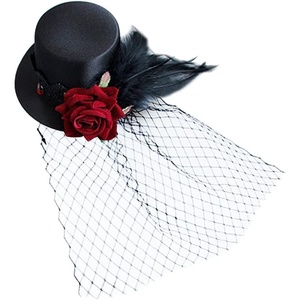 image:imageBeaupretty 1920s Fascinator Hat Mini Tea Party Hats for Women Black Satin Mini Top Hat Hair Clip with Feather and Mesh Veil Headwear for Wedding Cosplay Halloween