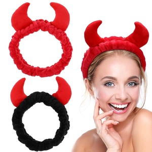 image:imageBeaupretty 2 Pack Spa Headband for Women Devil Horns Facial Headband for Face Wash amp Makeup Soft Hair Band Black Red