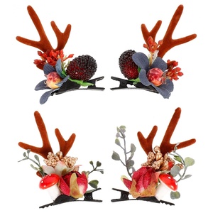 image:imageBeaupretty 2 Pairs Reindeer Antler Hair Clips Floral Elk Horn Hair Barrettes Christmas Hair Accessories for Girls Teens Dress Up Partyflower